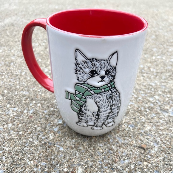 Ceramic Cat Scarf Mug Relief Carving Kitty Christmas Coffee Cup - Picture 2 of 5